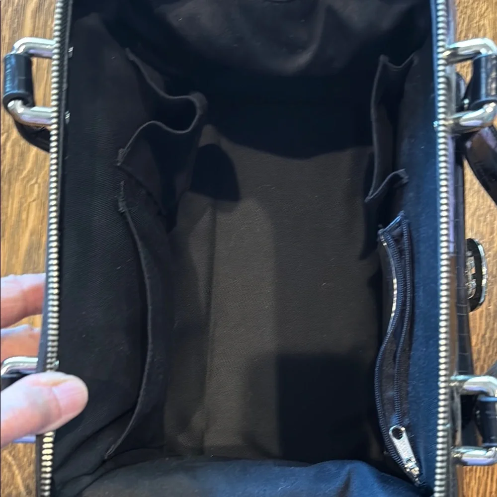 Black Croc-Embossed Handbag with Silver Accents - Picture 5 of 6